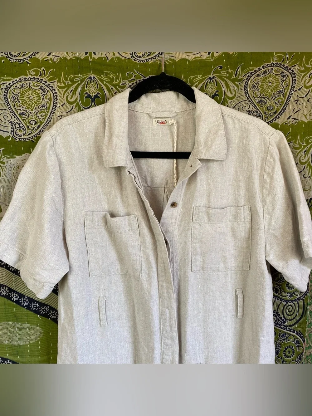 Faherty Pale Flax Lita 100% Linen Shirt Midi Dress Medium Coastal Lagenlook
